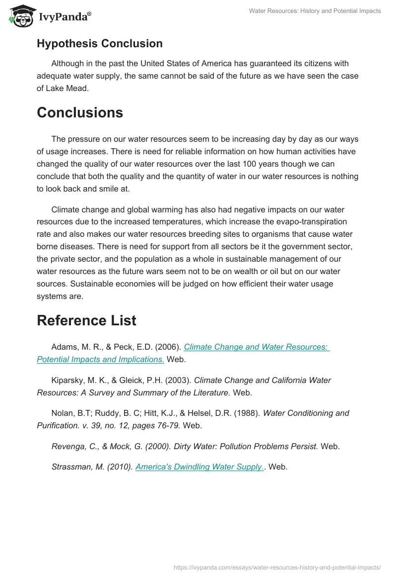 Water Resources: History and Potential Impacts. Page 4