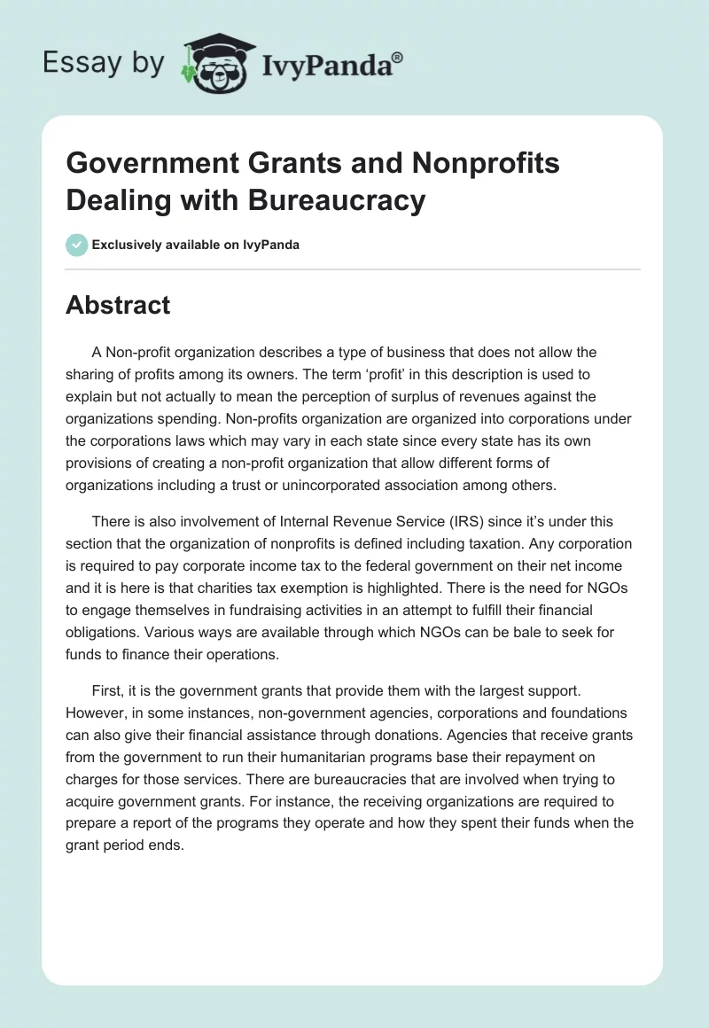 Government Grants and Nonprofits Dealing with Bureaucracy. Page 1