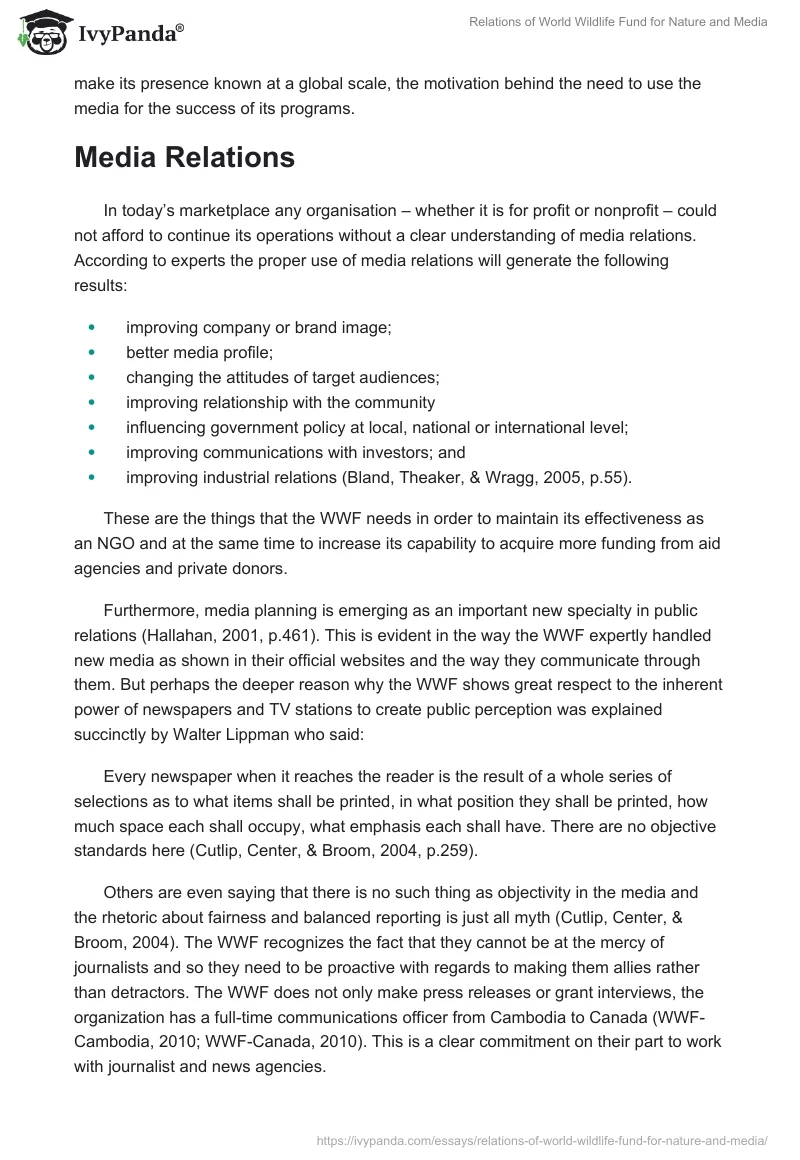 Relations of World Wildlife Fund for Nature and Media. Page 2