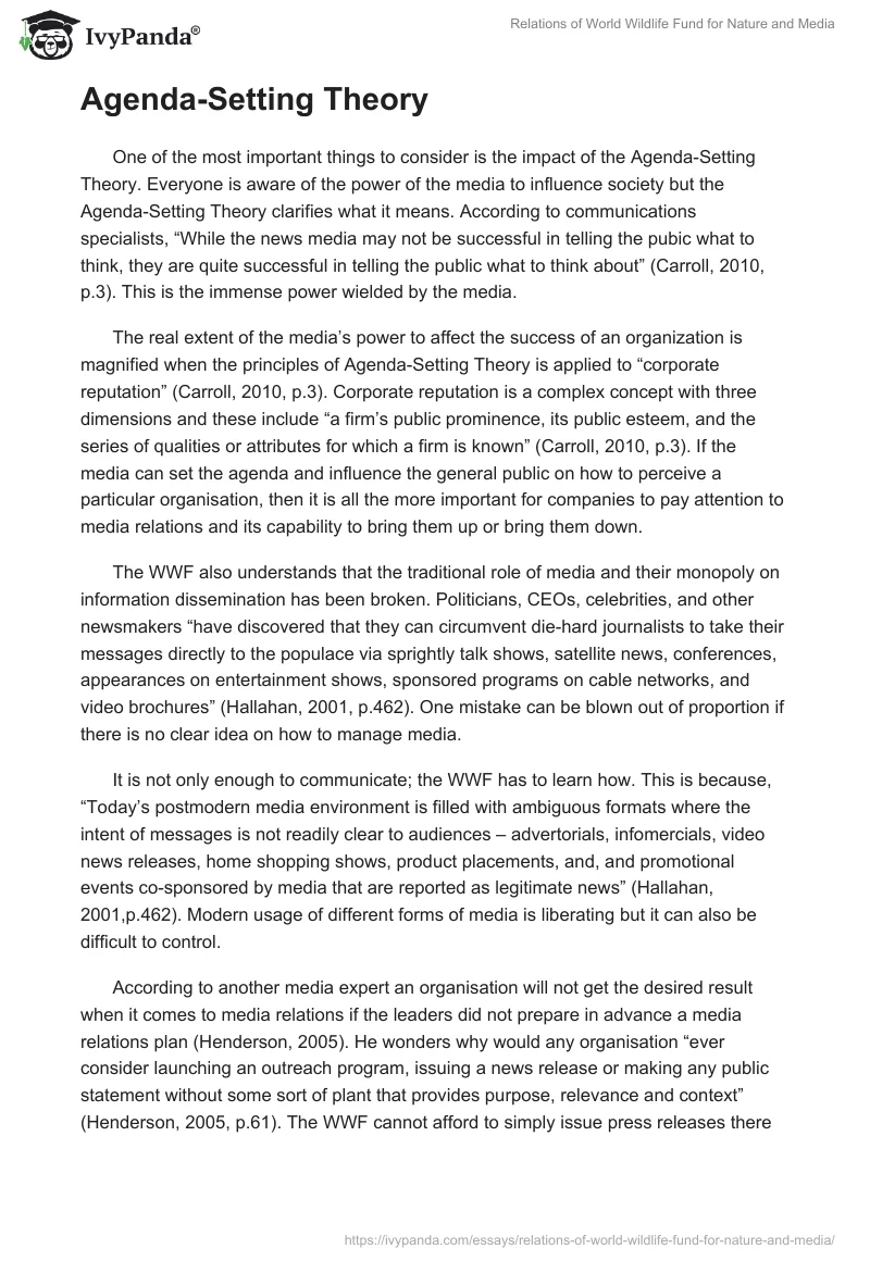 Relations of World Wildlife Fund for Nature and Media. Page 3