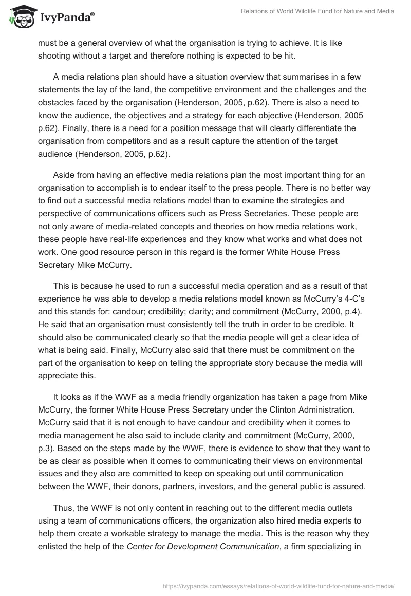 Relations of World Wildlife Fund for Nature and Media. Page 4