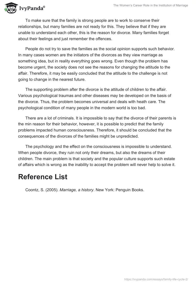 The Women’s Career Role in the Institution of Marriage. Page 3