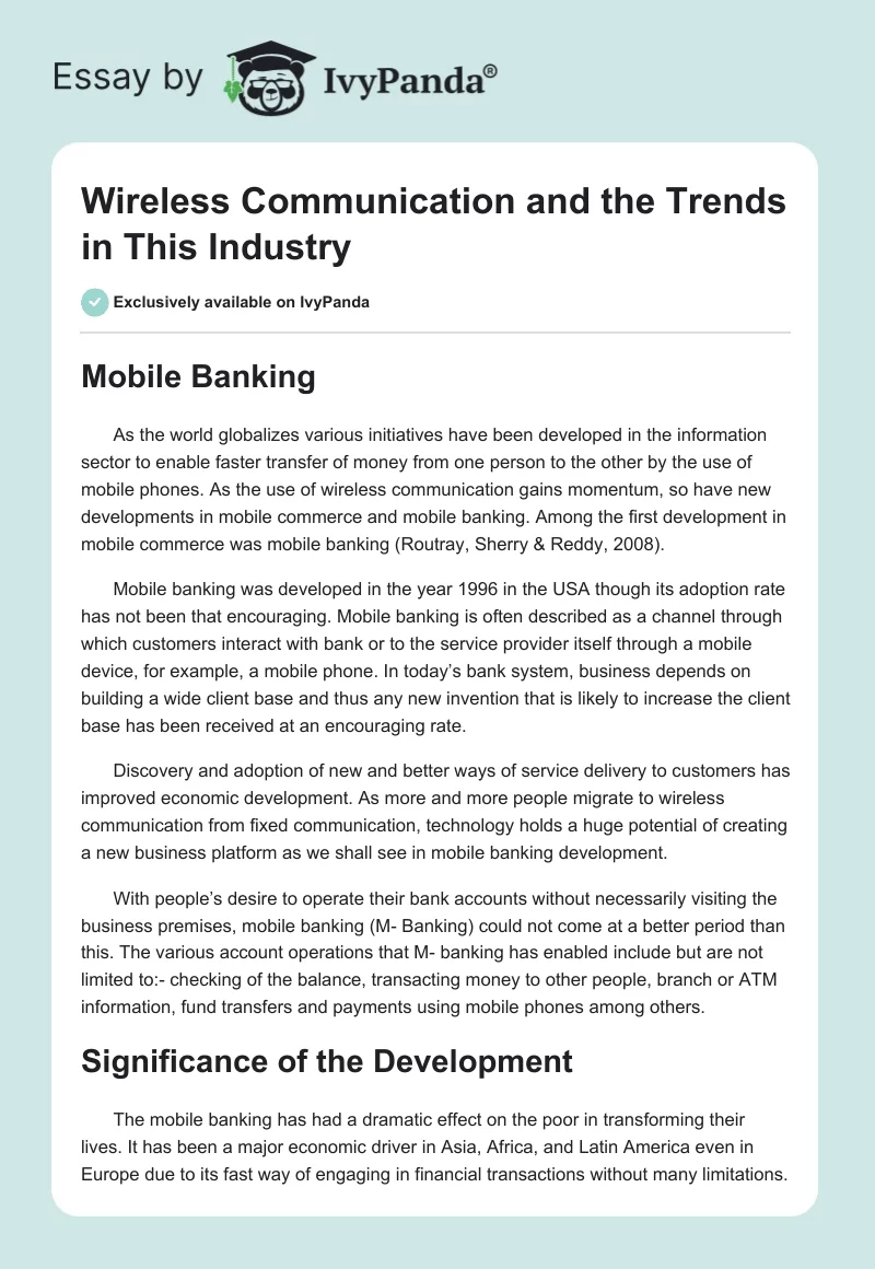 Wireless Communication and the Trends in This Industry. Page 1