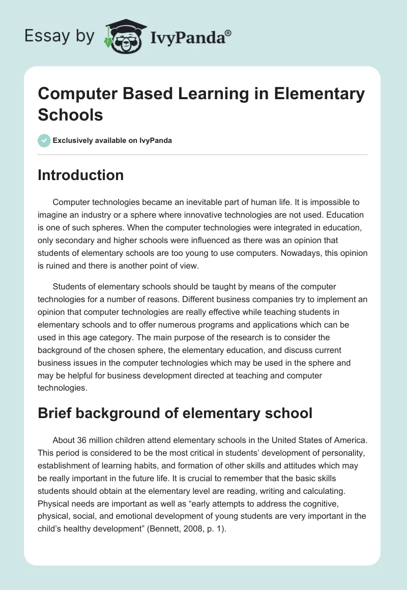 Computer Based Learning in Elementary Schools. Page 1