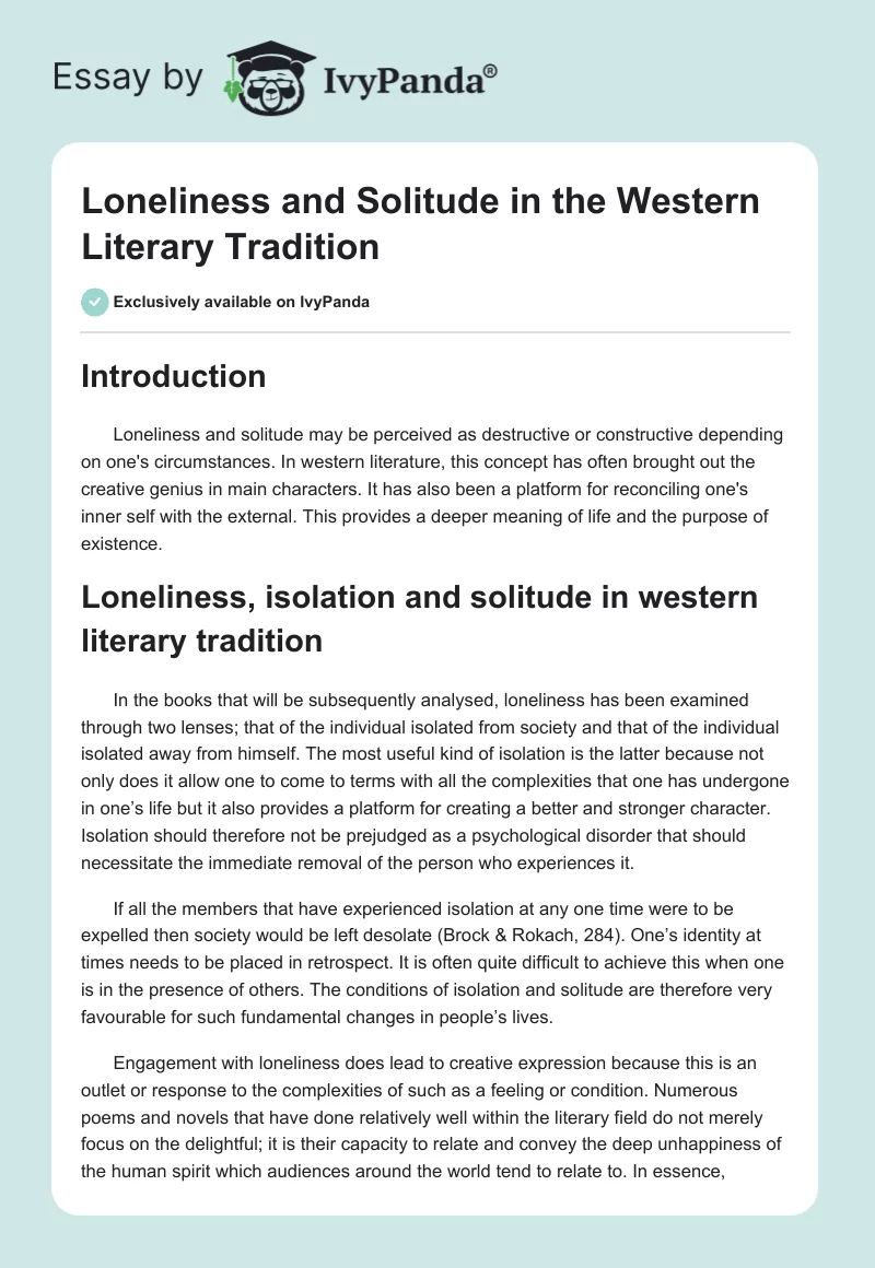 Loneliness and Solitude in the Western Literary Tradition. Page 1