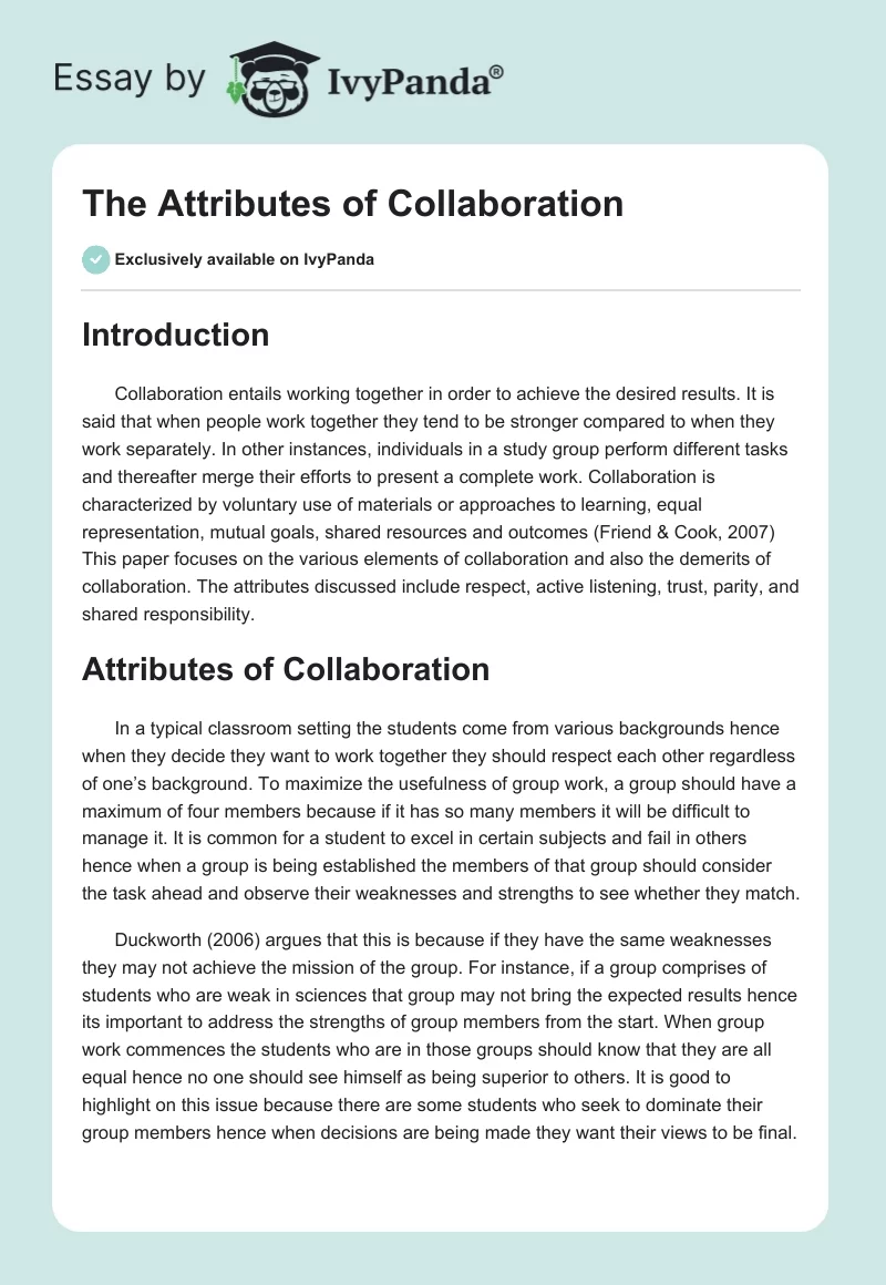 The Attributes of Collaboration. Page 1