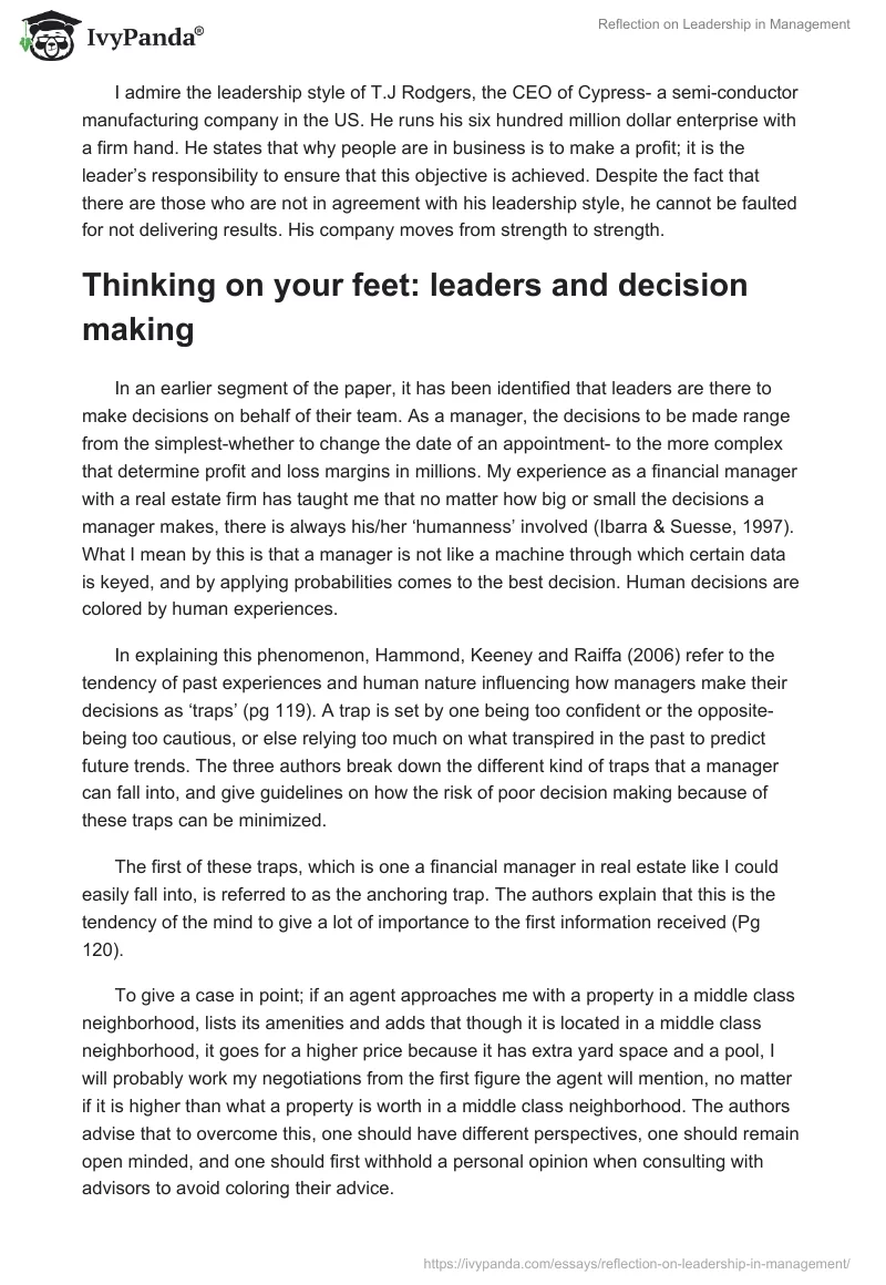 Reflection on Leadership in Management. Page 2