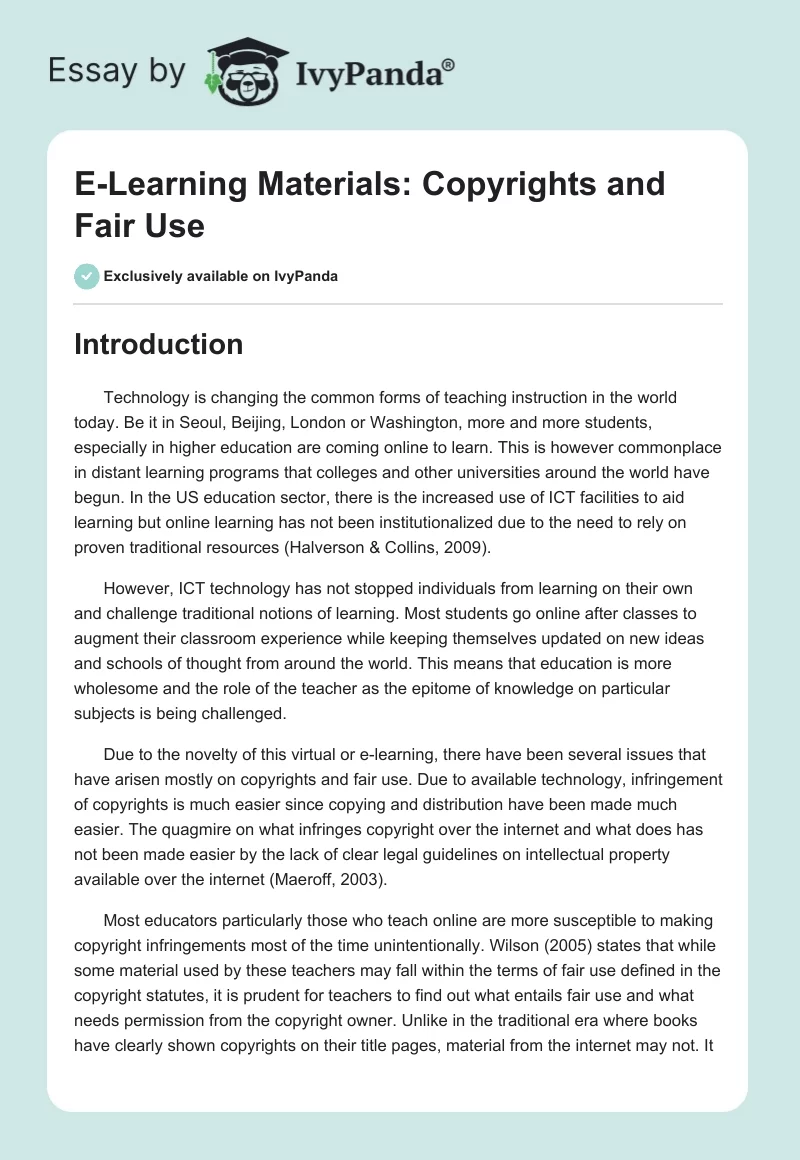 E-Learning Materials: Copyrights and Fair Use. Page 1