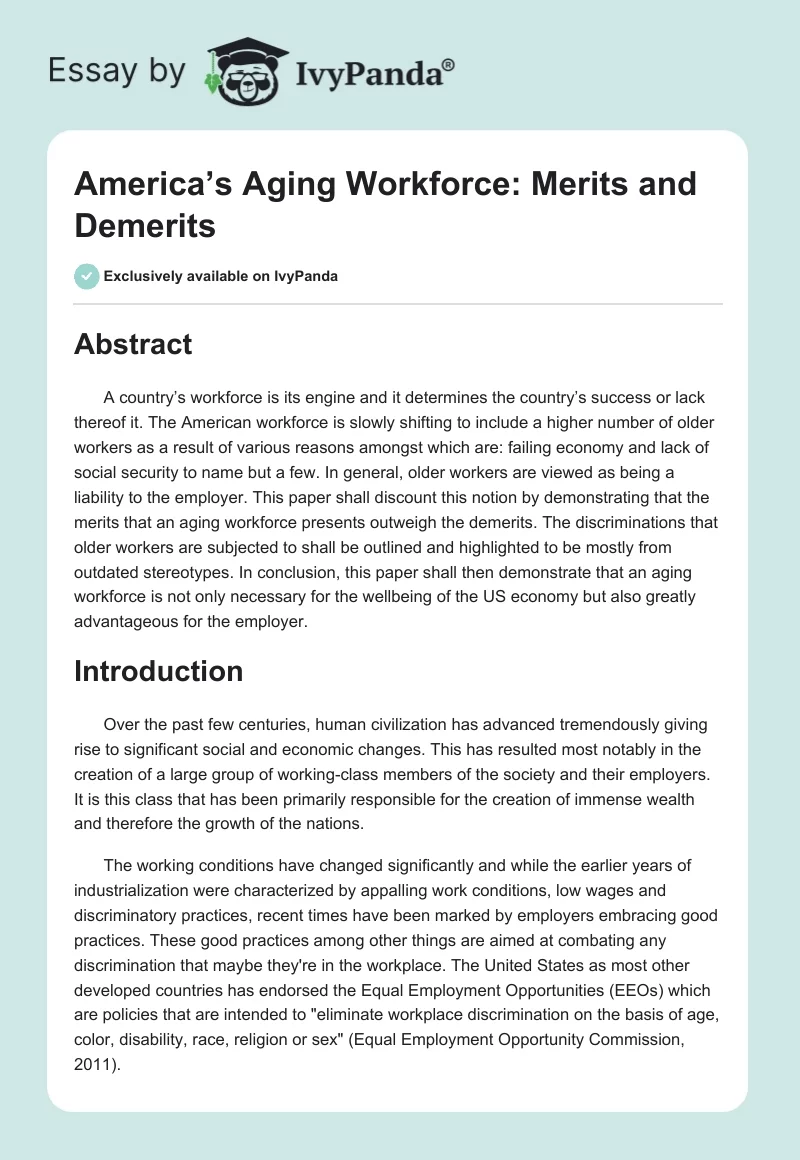 America’s Aging Workforce: Merits and Demerits. Page 1