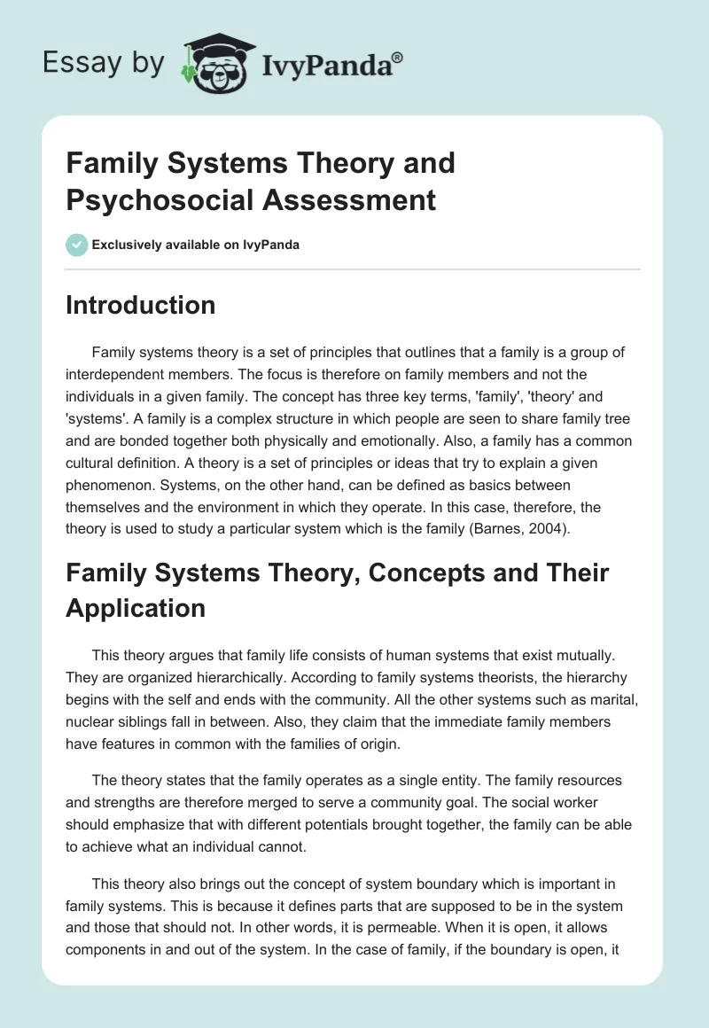 Family Systems Theory and Psychosocial Assessment. Page 1