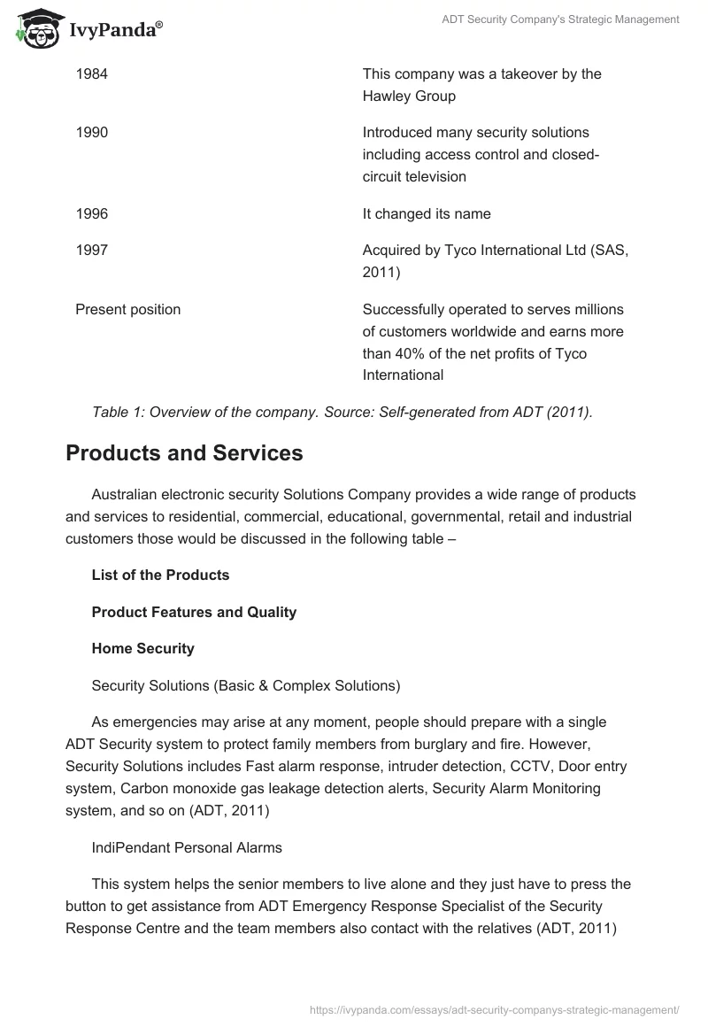 ADT Security Company's Strategic Management. Page 3