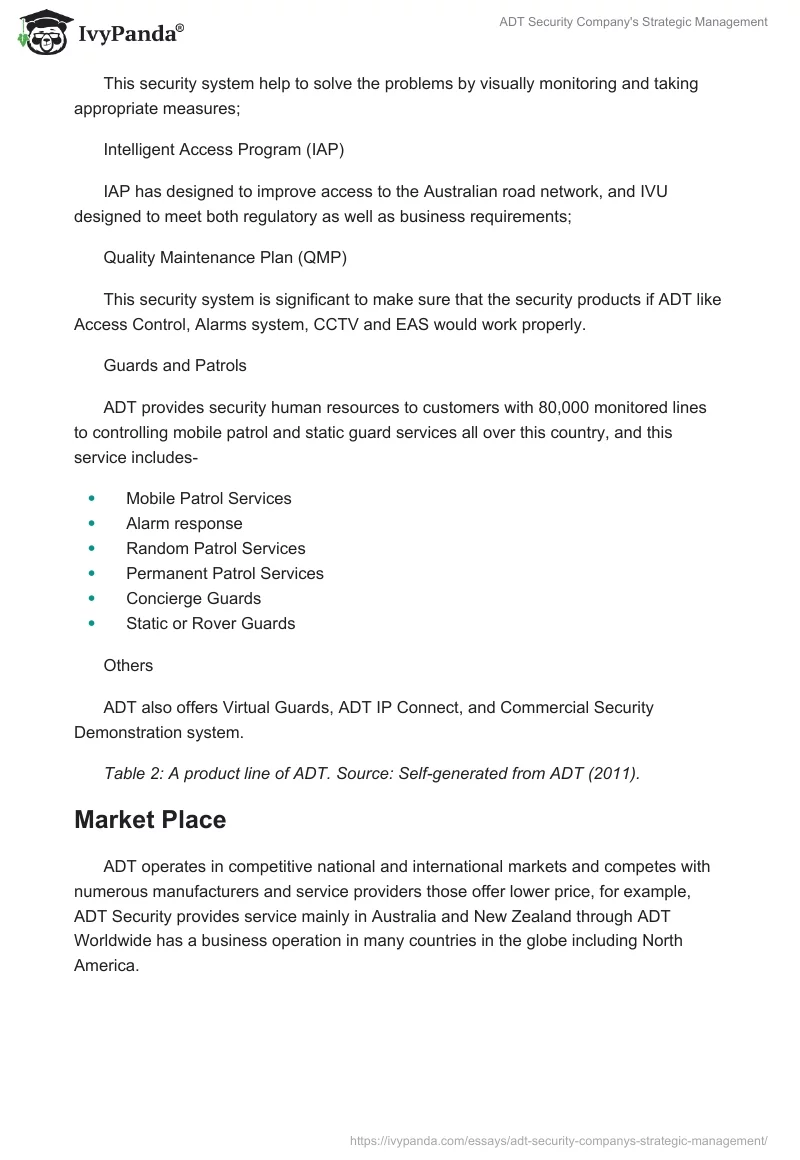 ADT Security Company's Strategic Management. Page 5
