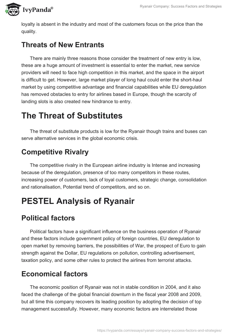 Ryanair Company: Success Factors and Strategies. Page 4