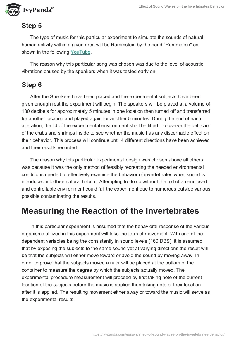 Effect of Sound Waves on the Invertebrates Behavior. Page 4