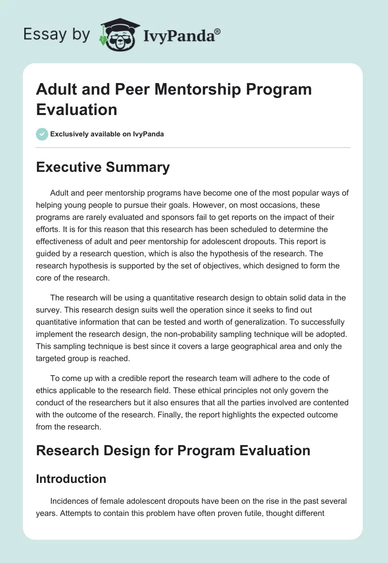 Adult and Peer Mentorship Program Evaluation. Page 1