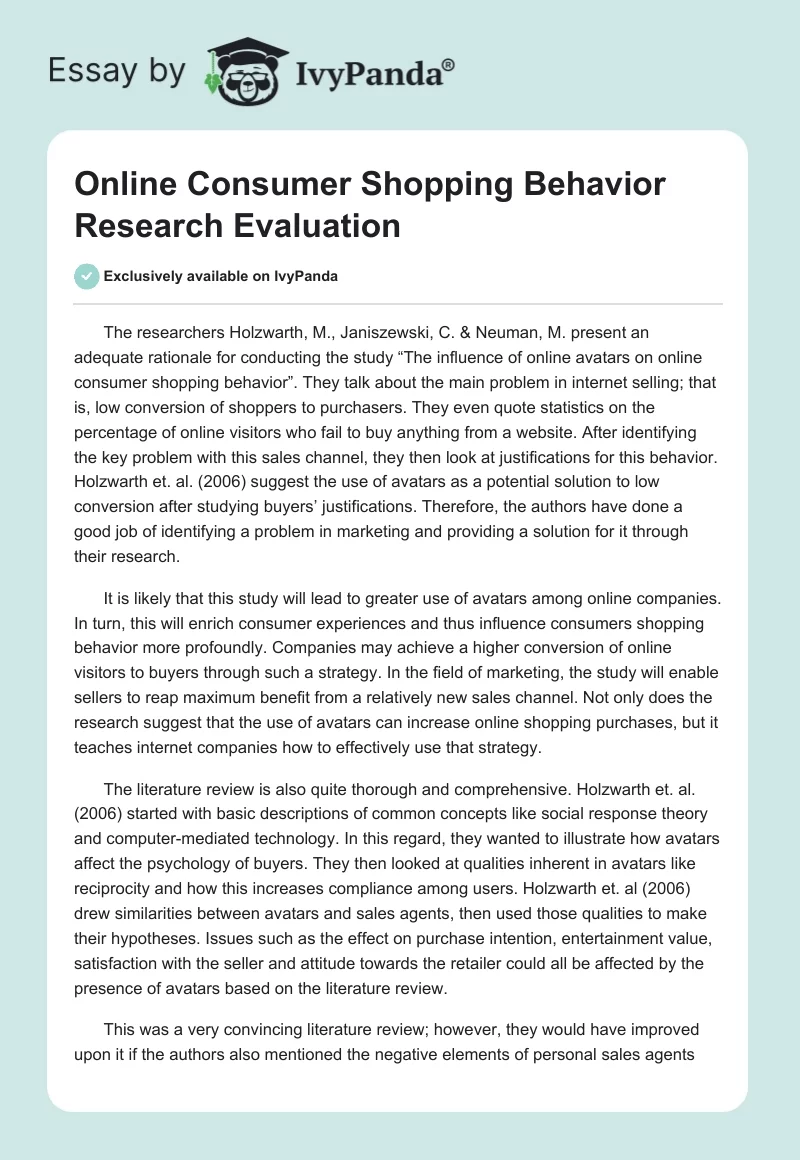 Online Consumer Shopping Behavior Research Evaluation. Page 1