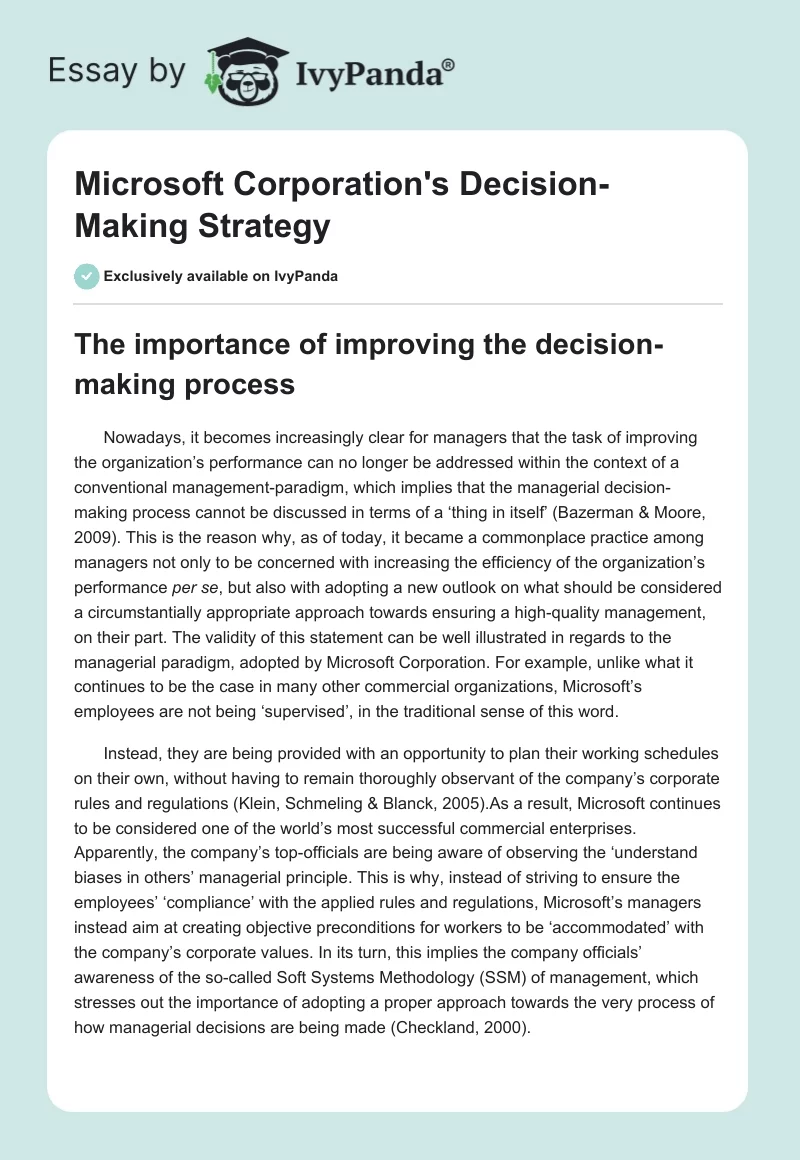 Microsoft Corporation's Decision-Making Strategy. Page 1