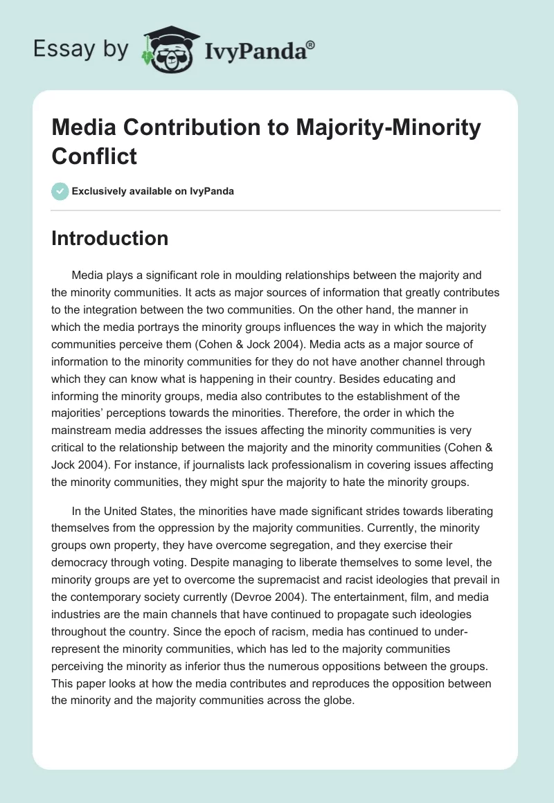 Media Contribution to Majority-Minority Conflict. Page 1