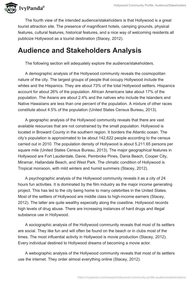 Hollywood Community Profile: Audience/Stakeholders. Page 2