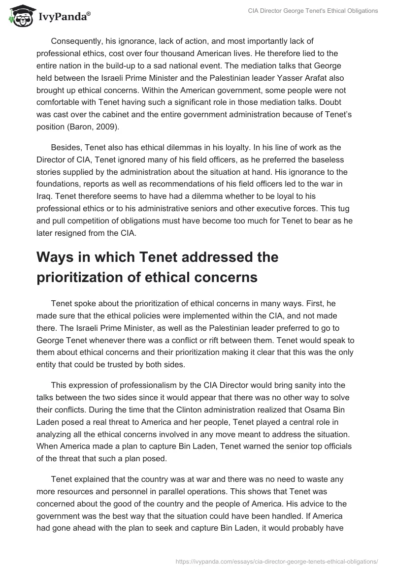 CIA Director George Tenet's Ethical Obligations. Page 2