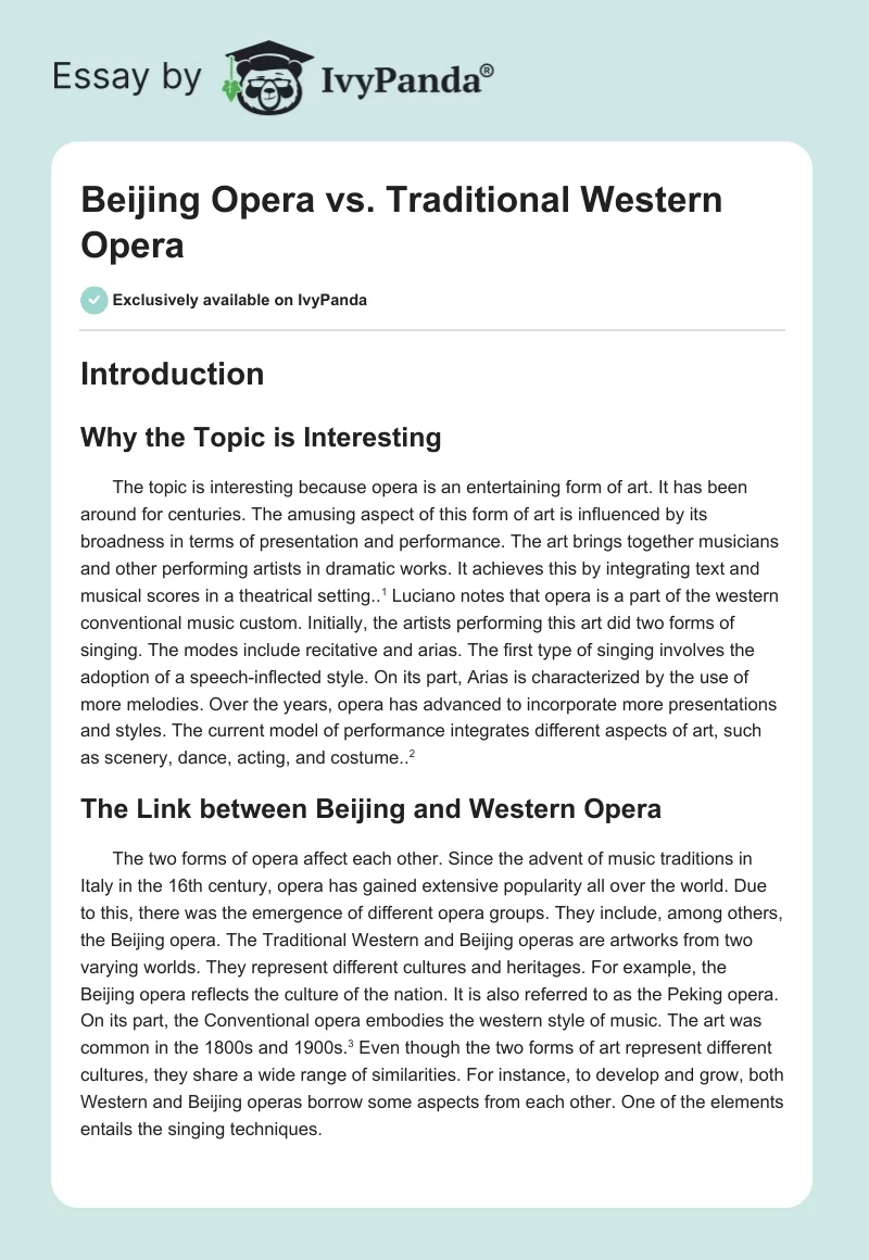 Beijing Opera vs. Traditional Western Opera. Page 1
