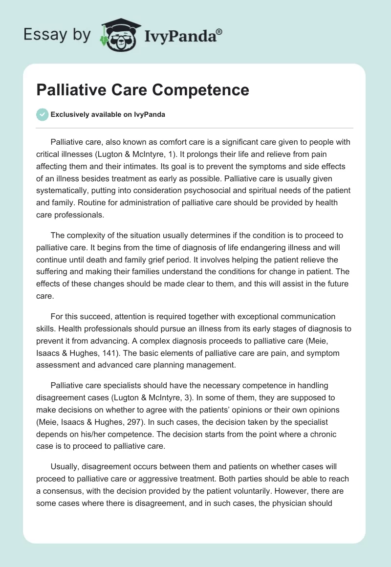 Palliative Care Competence. Page 1