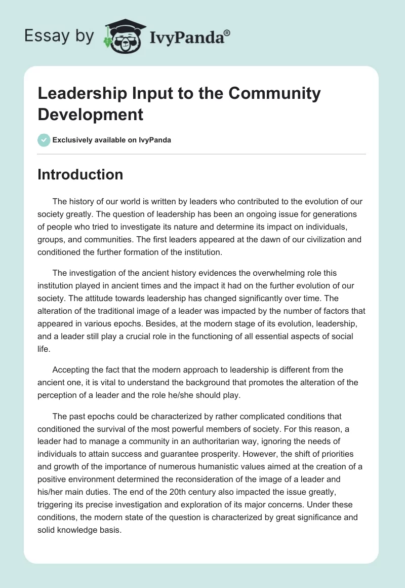 Leadership Input to the Community Development. Page 1