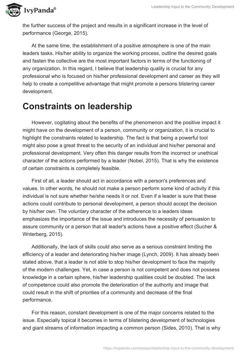 Leadership Input to the Community Development. Page 5