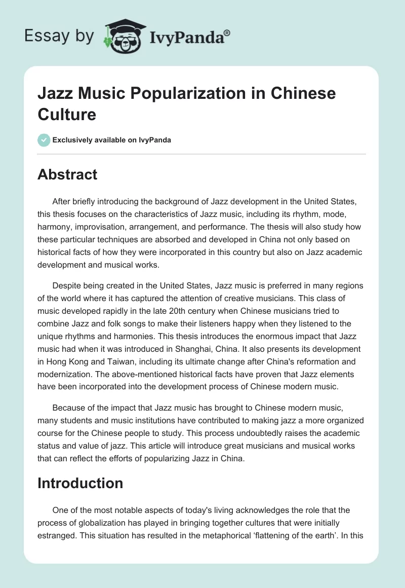 Jazz Music Popularization in Chinese Culture. Page 1