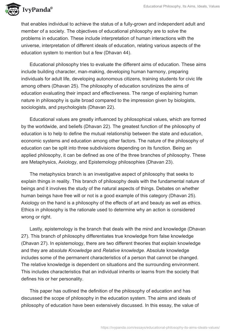 Educational Philosophy, Its Aims, Ideals, Values. Page 2