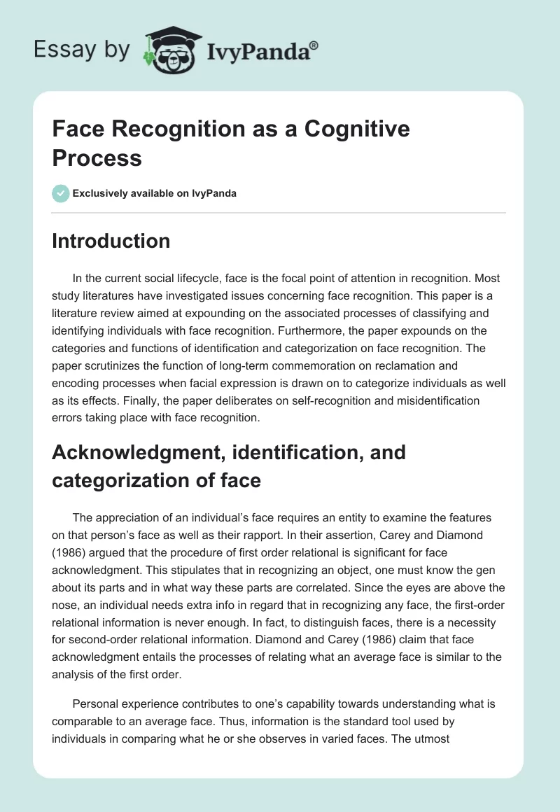 Face Recognition as a Cognitive Process. Page 1