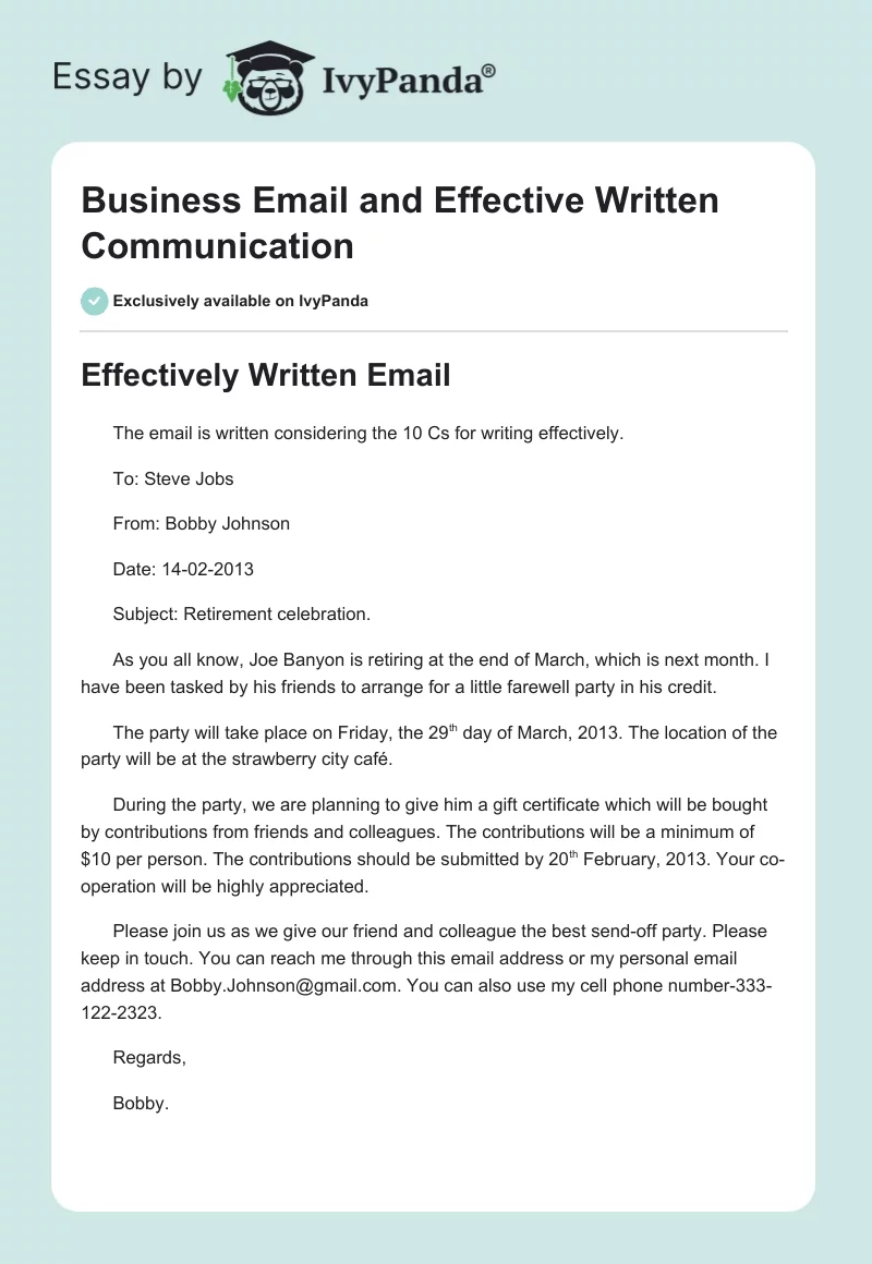 Business Email and Effective Written Communication. Page 1
