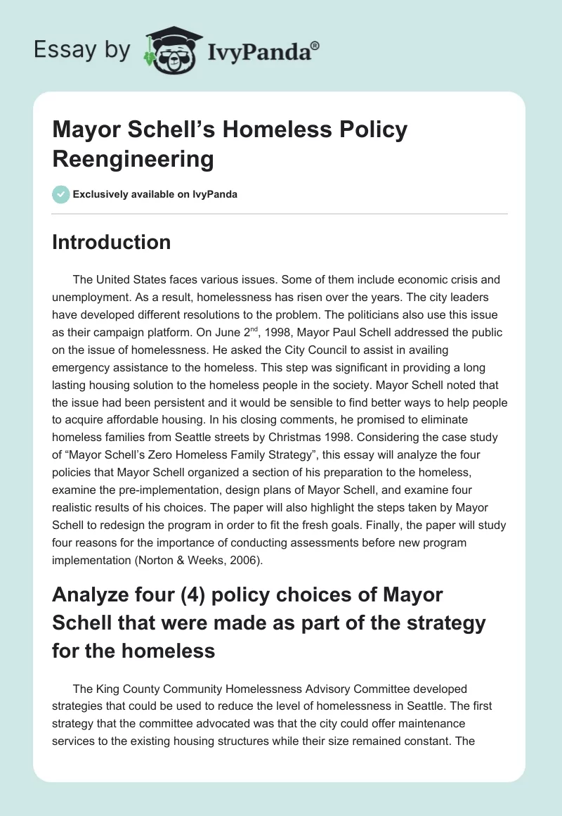 Mayor Schell’s Homeless Policy Reengineering. Page 1