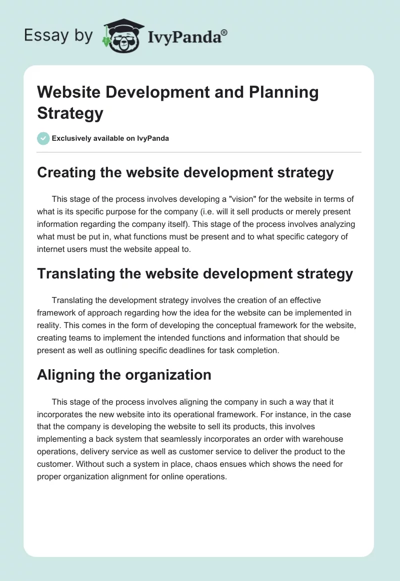 Website Development and Planning Strategy. Page 1