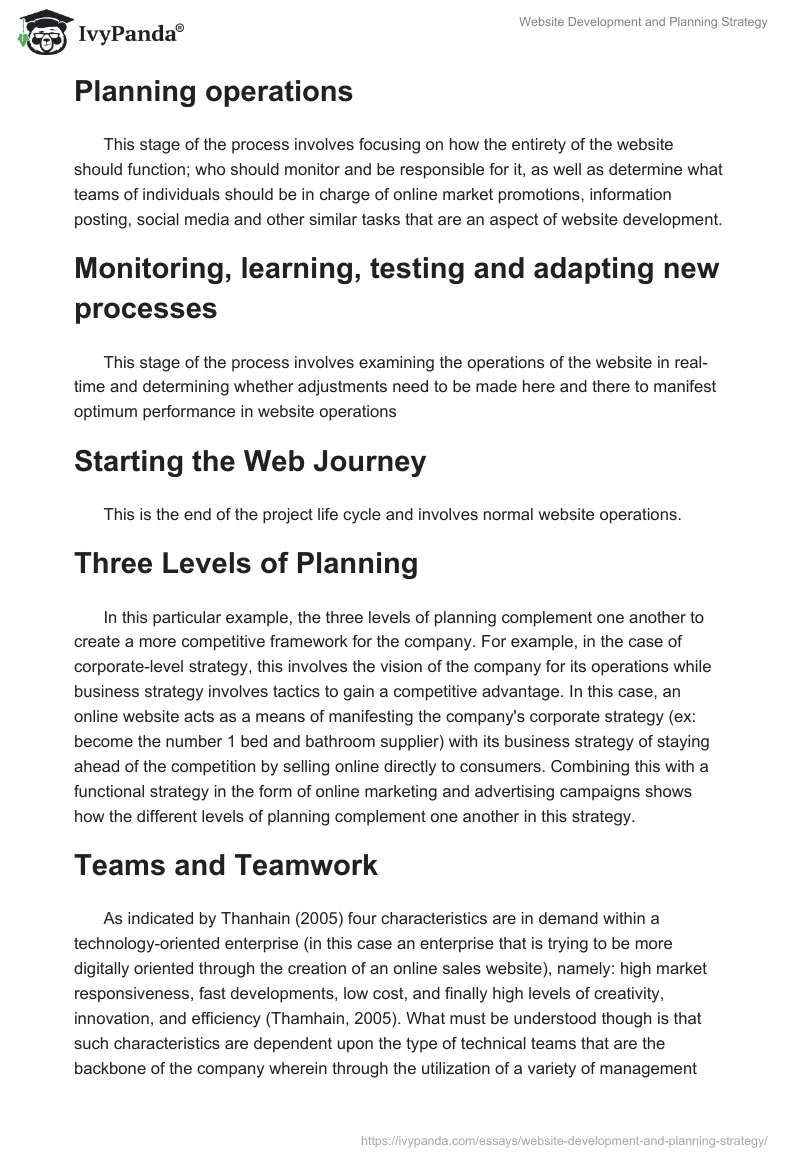 Website Development and Planning Strategy. Page 2