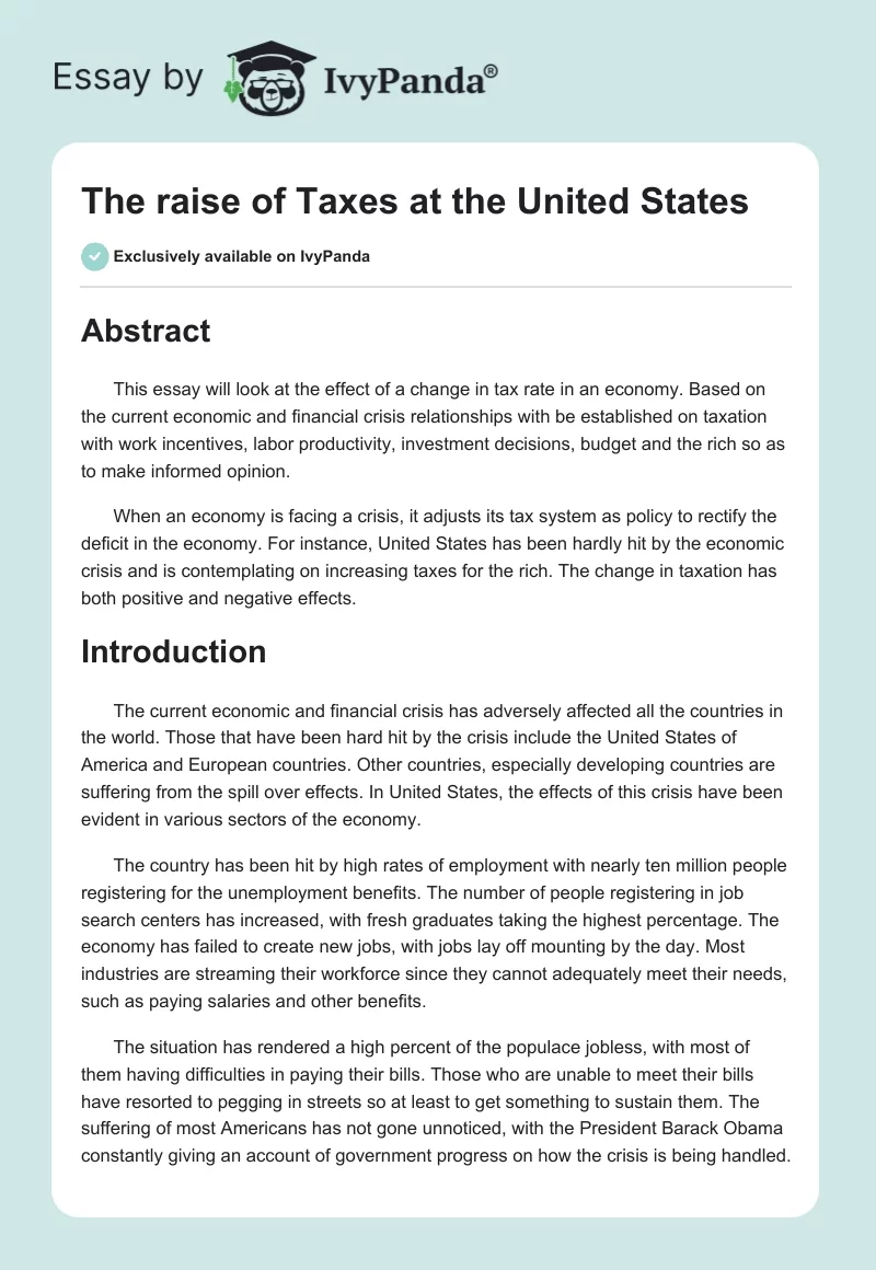 The raise of Taxes at the United States. Page 1