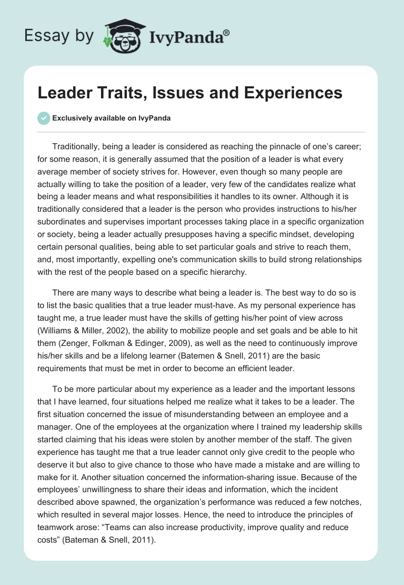 Leader Traits, Issues and Experiences. Page 1