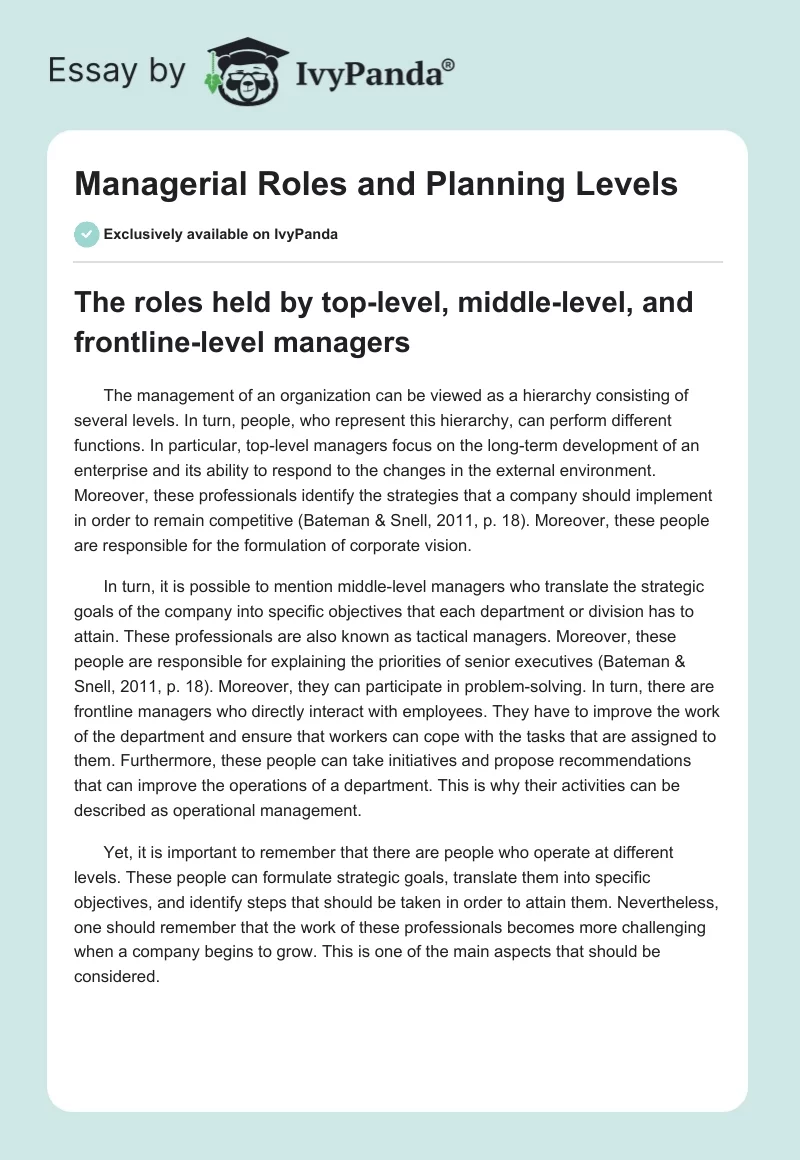 Managerial Roles and Planning Levels. Page 1