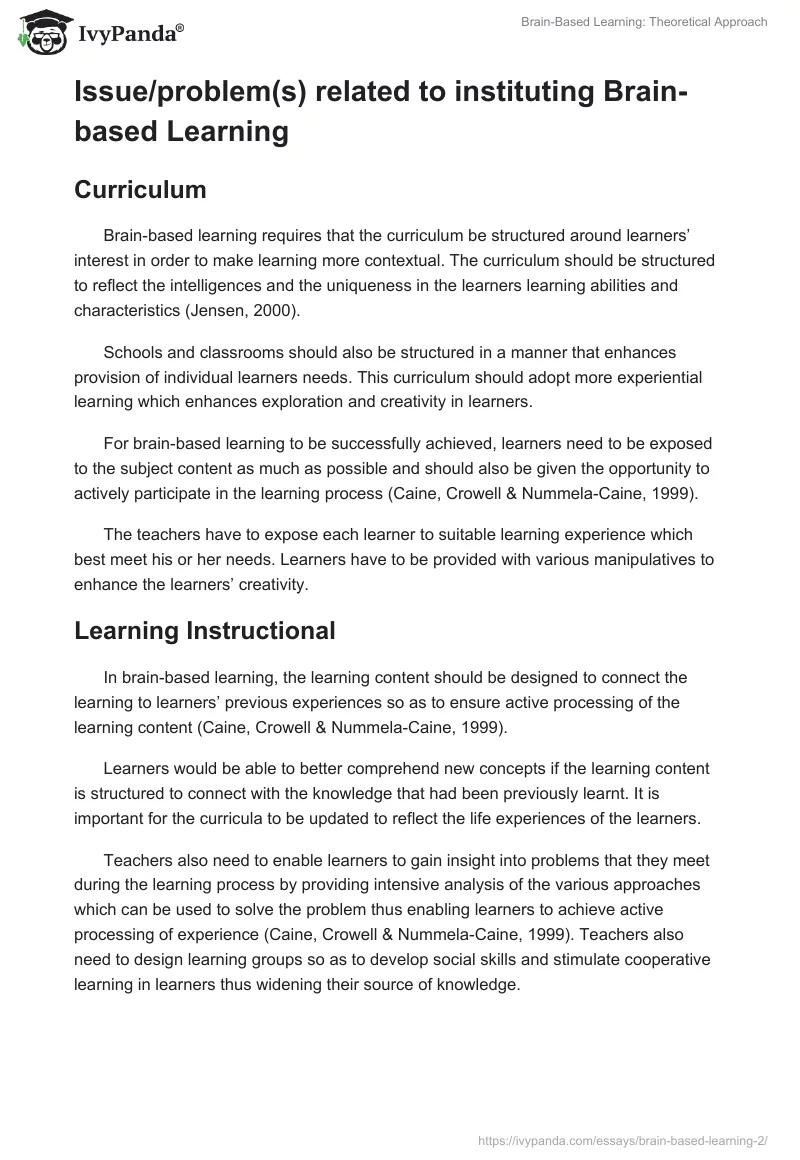 Brain-Based Learning: Theoretical Approach. Page 3