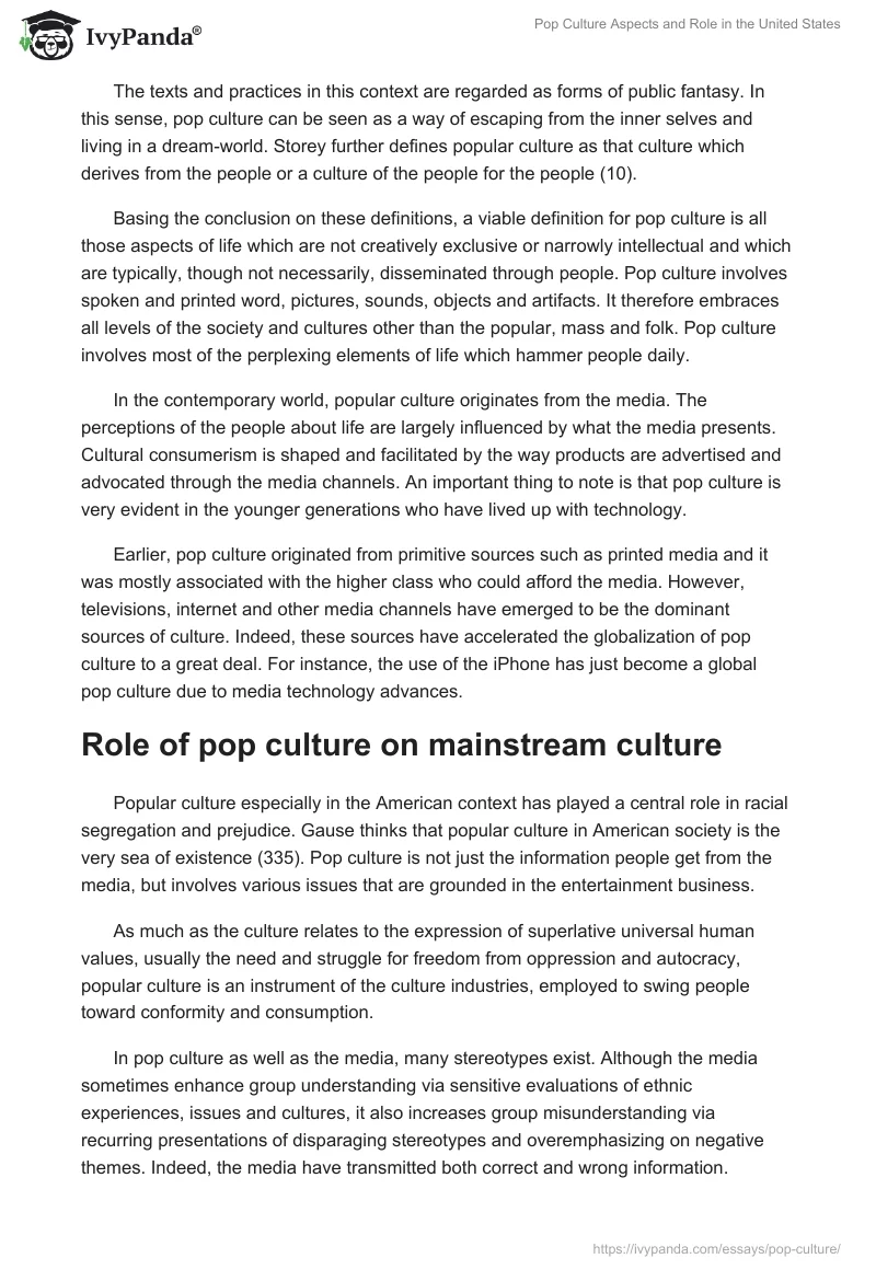 Pop Culture Aspects and Role in the United States. Page 2