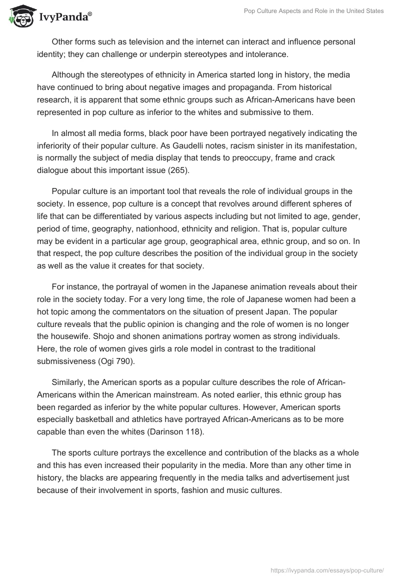 Pop Culture Aspects and Role in the United States. Page 3