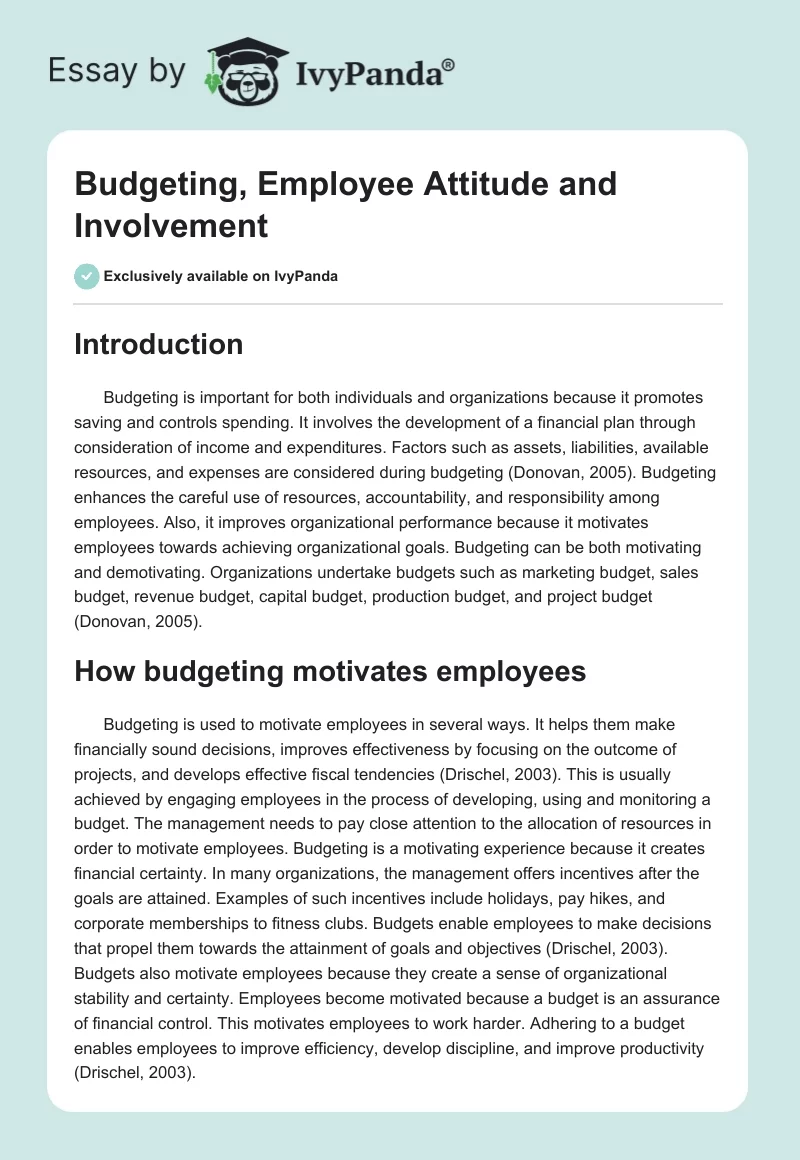 Budgeting, Employee Attitude and Involvement. Page 1