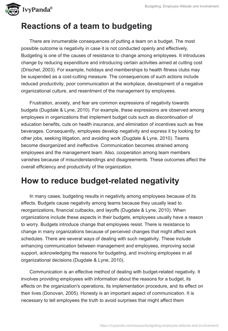 Budgeting, Employee Attitude and Involvement. Page 2