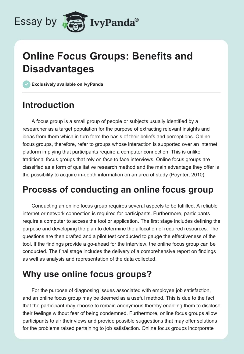 Online Focus Groups: Benefits and Disadvantages. Page 1