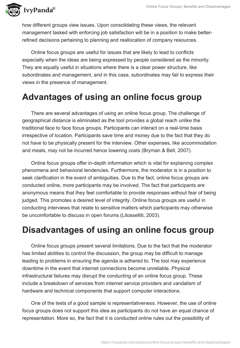 Online Focus Groups: Benefits and Disadvantages. Page 2