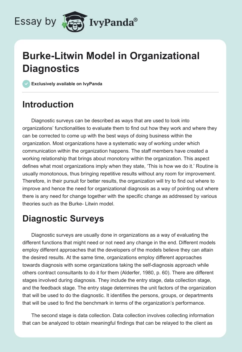 Burke-Litwin Model in Organizational Diagnostics. Page 1