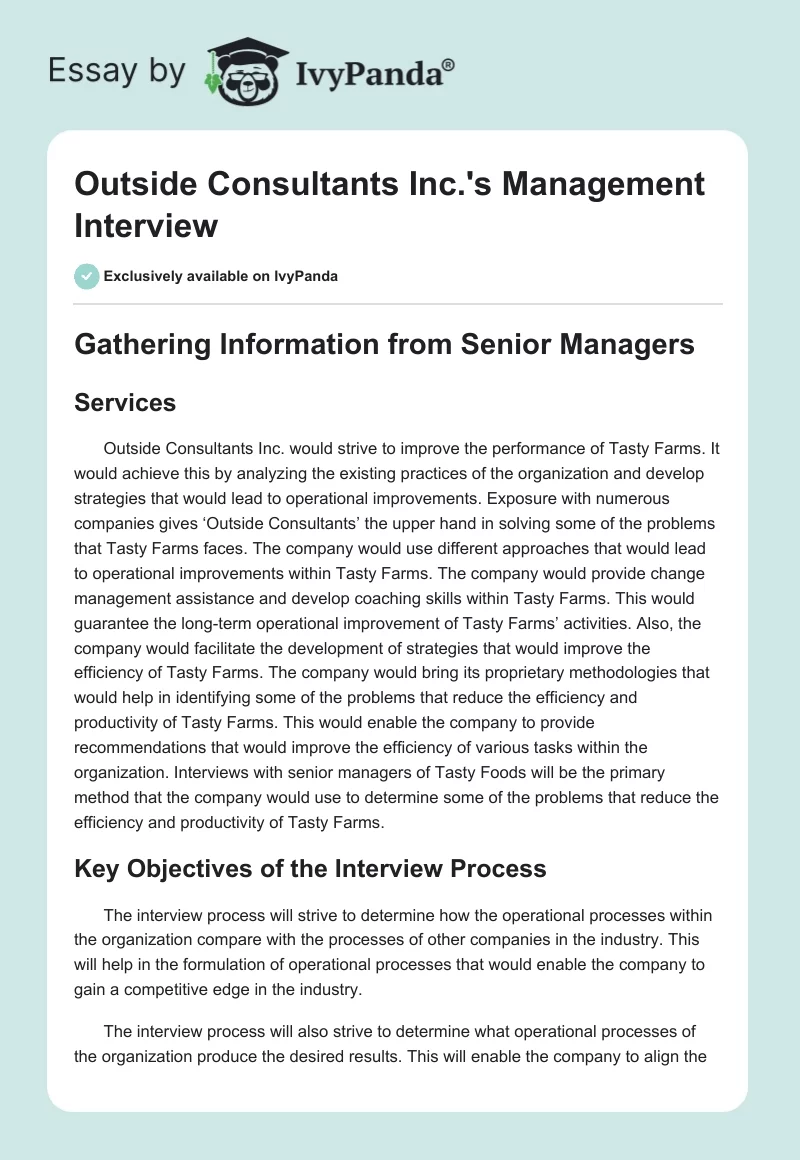 Outside Consultants Inc.'s Management Interview. Page 1