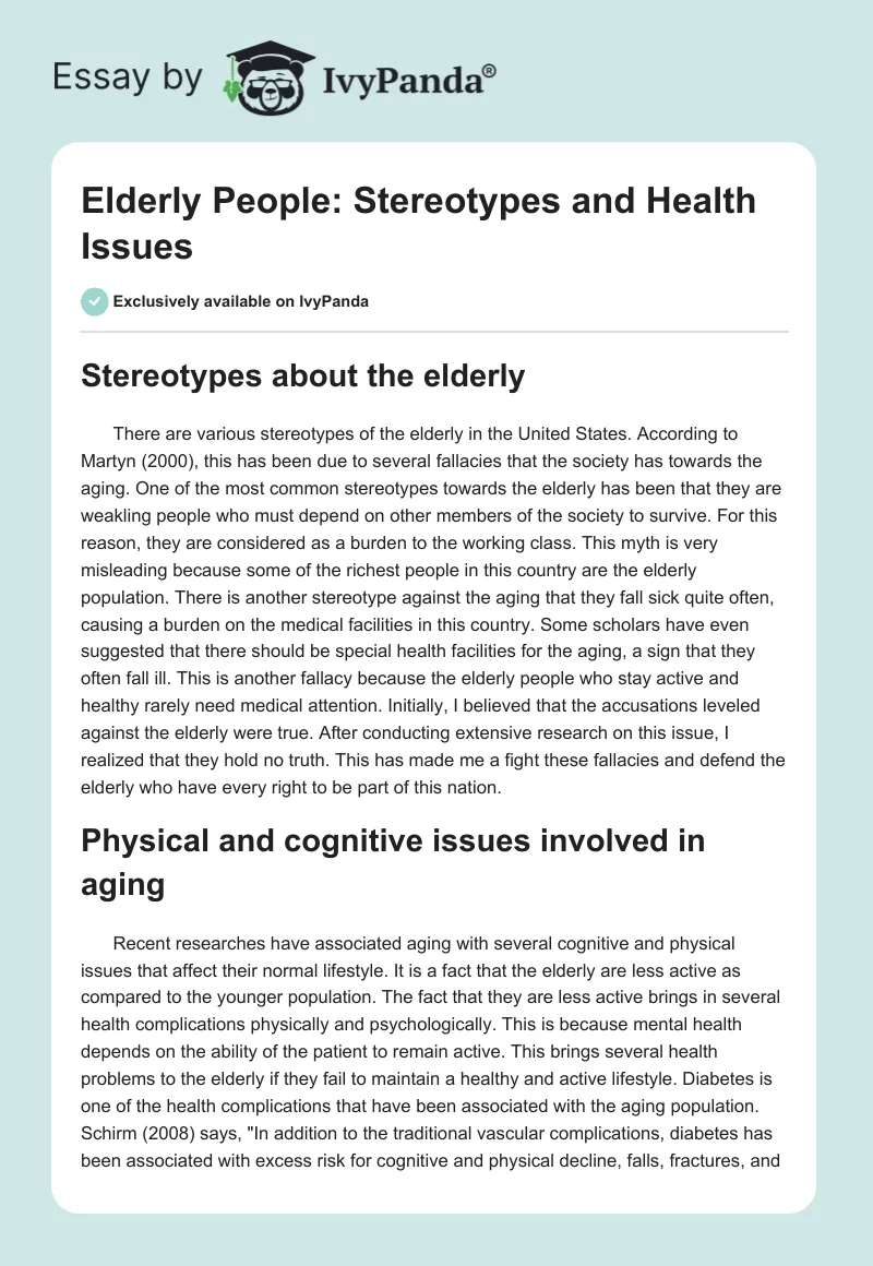 Elderly People: Stereotypes and Health Issues. Page 1