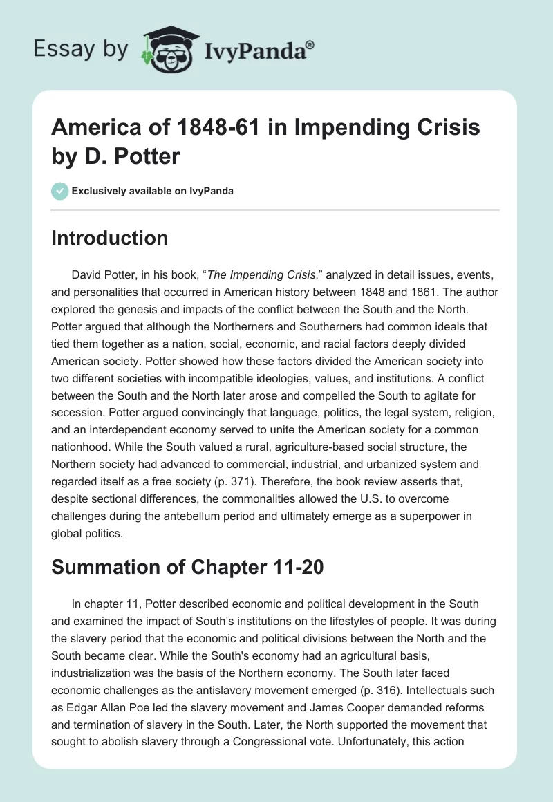 America of 1848-61 in Impending Crisis by D. Potter. Page 1