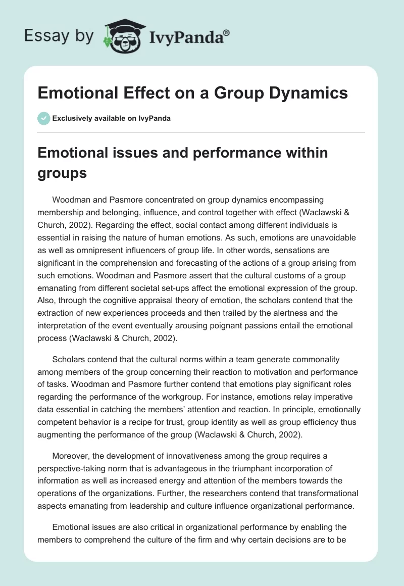 Emotional Effect on a Group Dynamics. Page 1